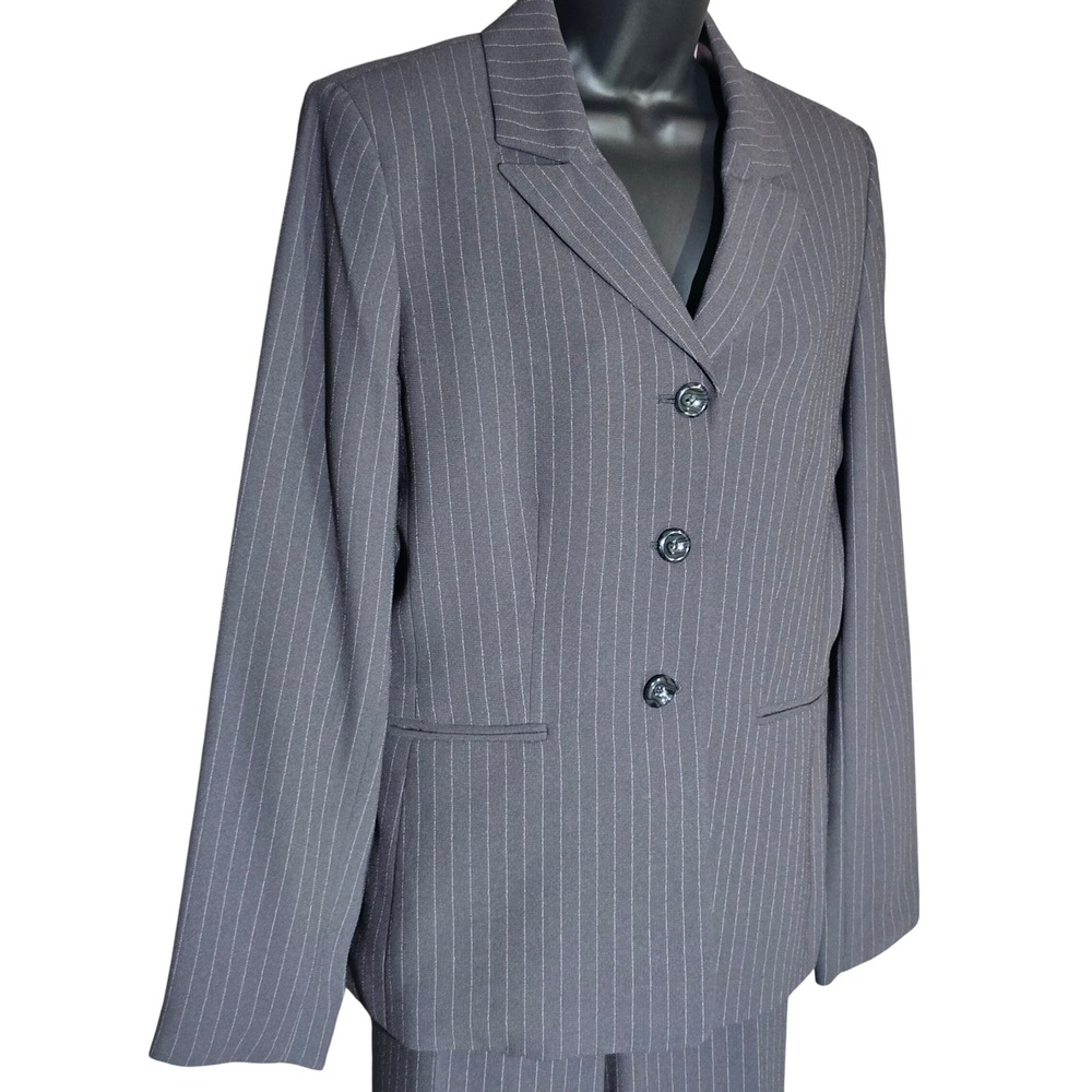 Evan-Picone Suit Pantsuit 2PC Pinstripe Blazer Trousers‎ 10 Gray Professional